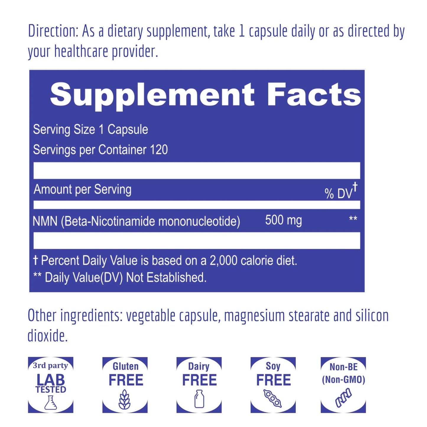 UpNourish NMN 500mg 120 Capsules - Beta Nicotinamide Mononucleotide NAD Supplement - Nicotinamide Riboside Alternative for Women & Men UpNourishBuy Supplements Australia