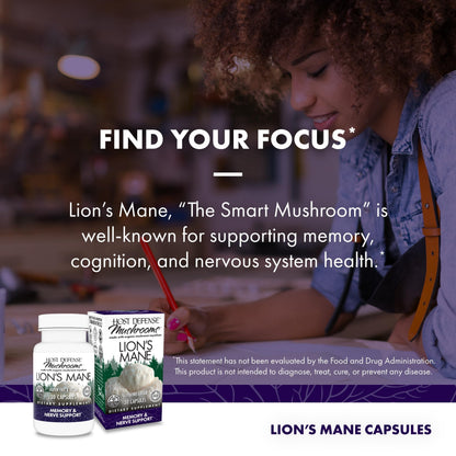 Host Defense Mushrooms Lion's Mane - Brain Health Support Supplement for Focus & Memory Function - Immune & Nervous System Support Supplement- 30 Capsules Host DefenseBuy Supplements Australia