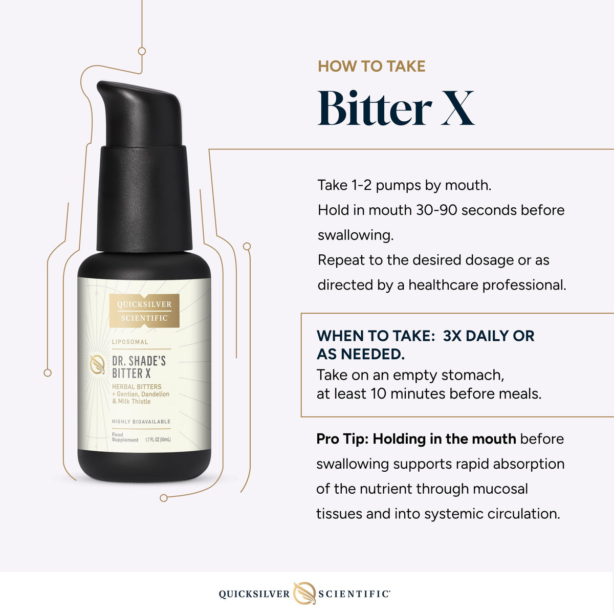 Quicksilver Scientific Dr. Shade's BitterX - Highly Concentrated Bitters for Digestion - Fast Acting Digestive Support & Liver Supplement with Dandelion Root, Gentian Root, Solidago & Myrrh (50ml) Quicksilver ScientificBuy Supplements Australia