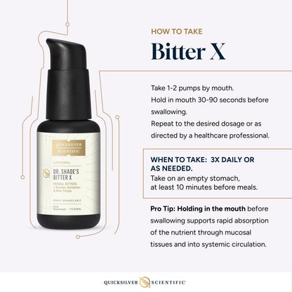 Quicksilver Scientific Dr. Shade's BitterX - Highly Concentrated Bitters for Digestion - Fast Acting Digestive Support & Liver Supplement with Dandelion Root, Gentian Root, Solidago & Myrrh (50ml) Quicksilver ScientificBuy Supplements Australia