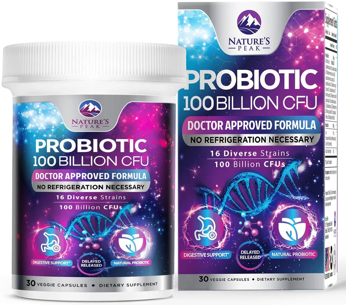 Probiotics 100 Billion CFU - 16 Premium Strains + Prebiotics - Best Probiotics for Women & Men - Supports Immune, Digestive & Gut Health, Supports Occasional Constipation, Gas & Bloating - 30 Capsules Nature's Peak buy supplements Au