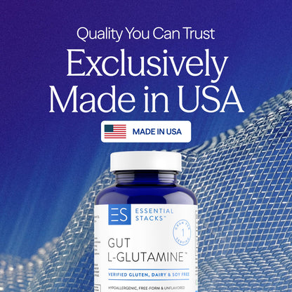 Essential Stacks Gut L-Glutamine Capsules 1000mg (Made in USA) - Gluten, Dairy & Soy Free, Non-GMO L Glutamine for Gut Health - 60 Serves (120 Caps)
