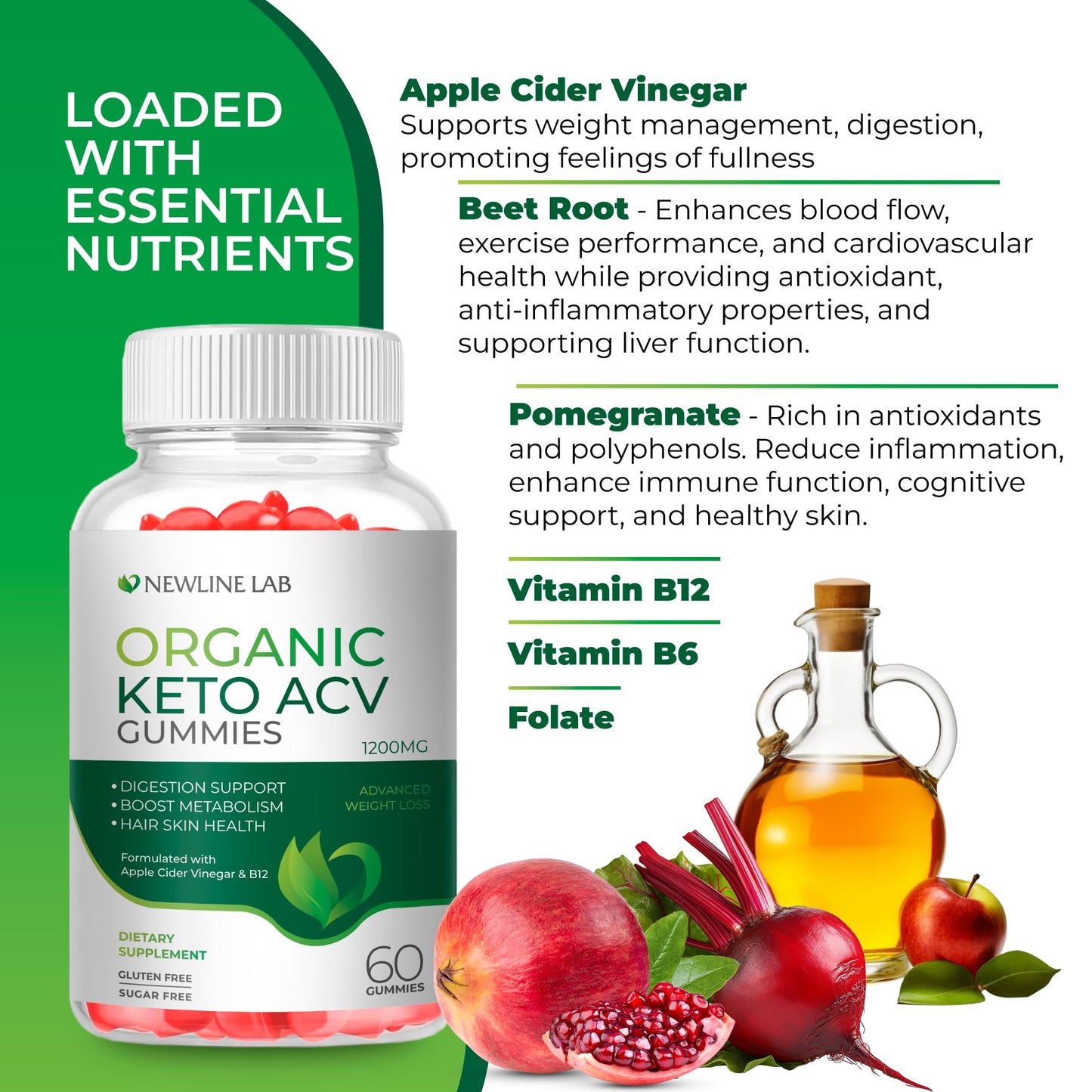 Organic Keto ACV Gummies for Advanced Weight Loss Fat Burn - Sugar Gluten Free Apple Newline LabBuy Supplements Australia