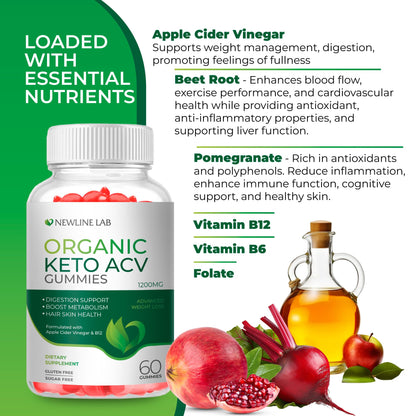 Organic Keto ACV Gummies for Advanced Weight Loss Fat Burn - Sugar Gluten Free Apple Newline LabBuy Supplements Australia
