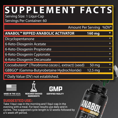 Nutrex Research Anabol Ripped Anabolic Muscle Builder for Men, 2-in-1 Muscle Builder and Shredding Supplement, (60 Count)