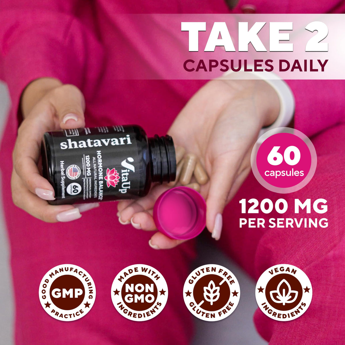 VitaUp Shatavari Capsules for Women 1200mg - USA Made Shatavari Root Supplement for Normal Hormonal Support, Menopause & Menstrual Wellness - 60 Vegan Capsules VitaUpBuy Supplements Australia