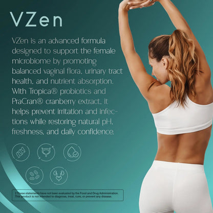 Zenos Health VZen Vaginal Probiotics for Women – Probiotics and Prebiotics for Digestive Health & Bloating Relief for Women – Improve Gut Health, Urinary Tract & Daily Wellness - Made in USA, 30 Caps Zenos HealthBuy Supplements Australia