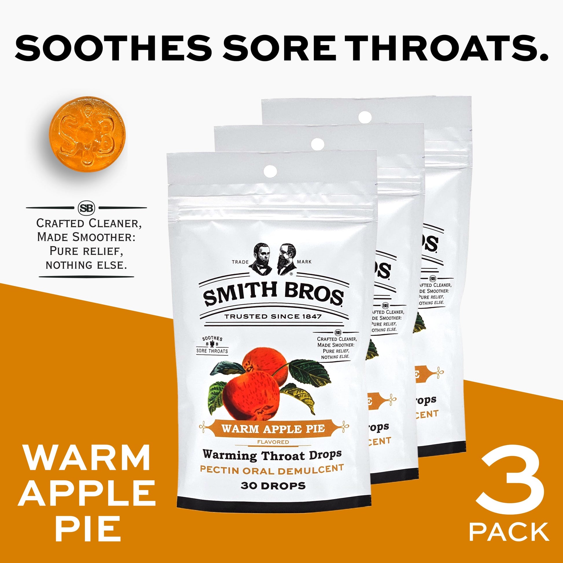Sore Throat Lozenges with Pectin by Smith Brothers (Warming Apple Pie, 90 Count): Vintage Candy Throat Drops - The Original American Cough Drop Smith Bros. buy supplements Au