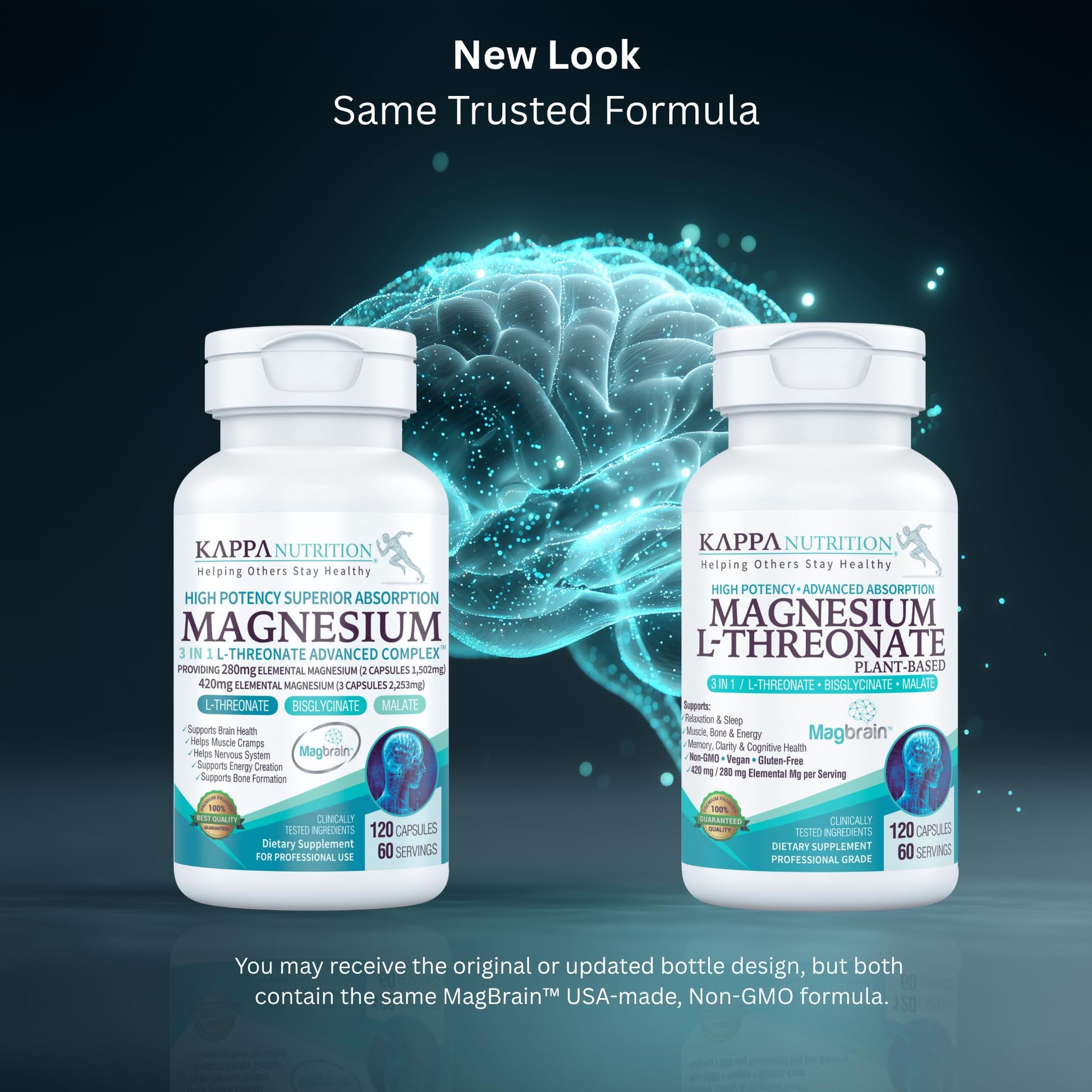 Kappa Nutrition Powered by Magbrain™ Magnesium L-Threonate Plant-Based, 420mg Elemental Magnesium (3 Capsules) from 2,253mg, 120 Vegan Capsules, Brain, Sleep & Muscle Support. KAPPA NUTRITIONBuy Supplements Australia