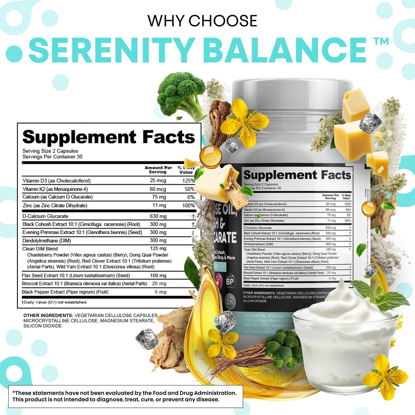 Clean Nutraceuticals DIM Evening Primrose Black Cohosh Calcium D-Glucarate Sulforaphane Flax Seed Extract - Hormonal Support Vitamins for Women with Dong Quai - 60 Caps Clean NutraceuticalsBuy Supplements Australia