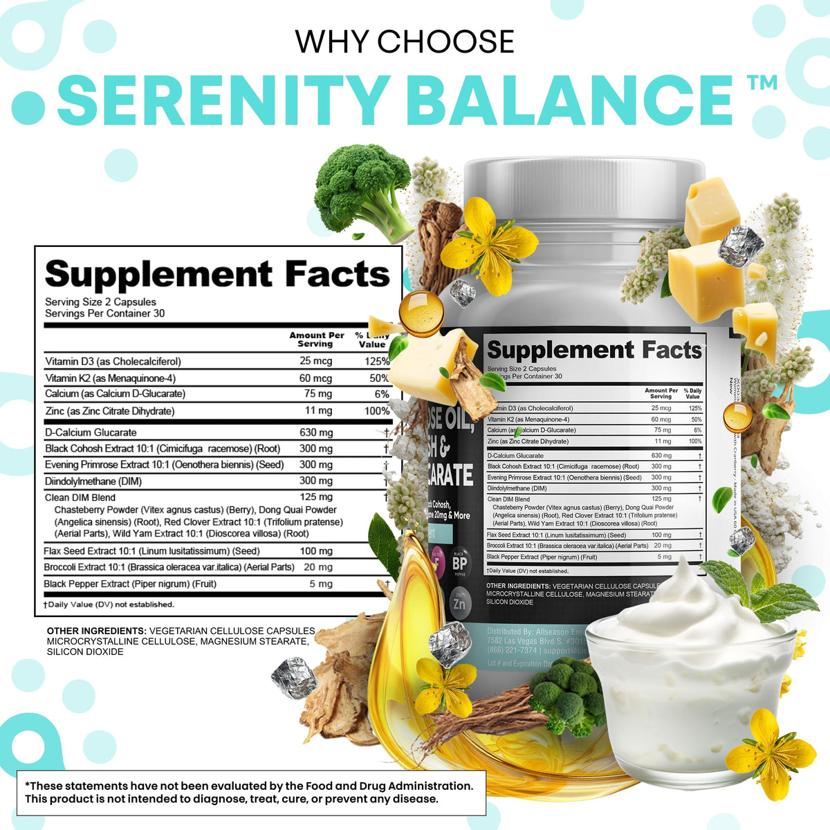 Clean Nutraceuticals DIM Evening Primrose Black Cohosh Calcium D-Glucarate Sulforaphane Flax Seed Extract - Hormonal Support Vitamins for Women with Dong Quai - 60 Caps Clean NutraceuticalsBuy Supplements Australia