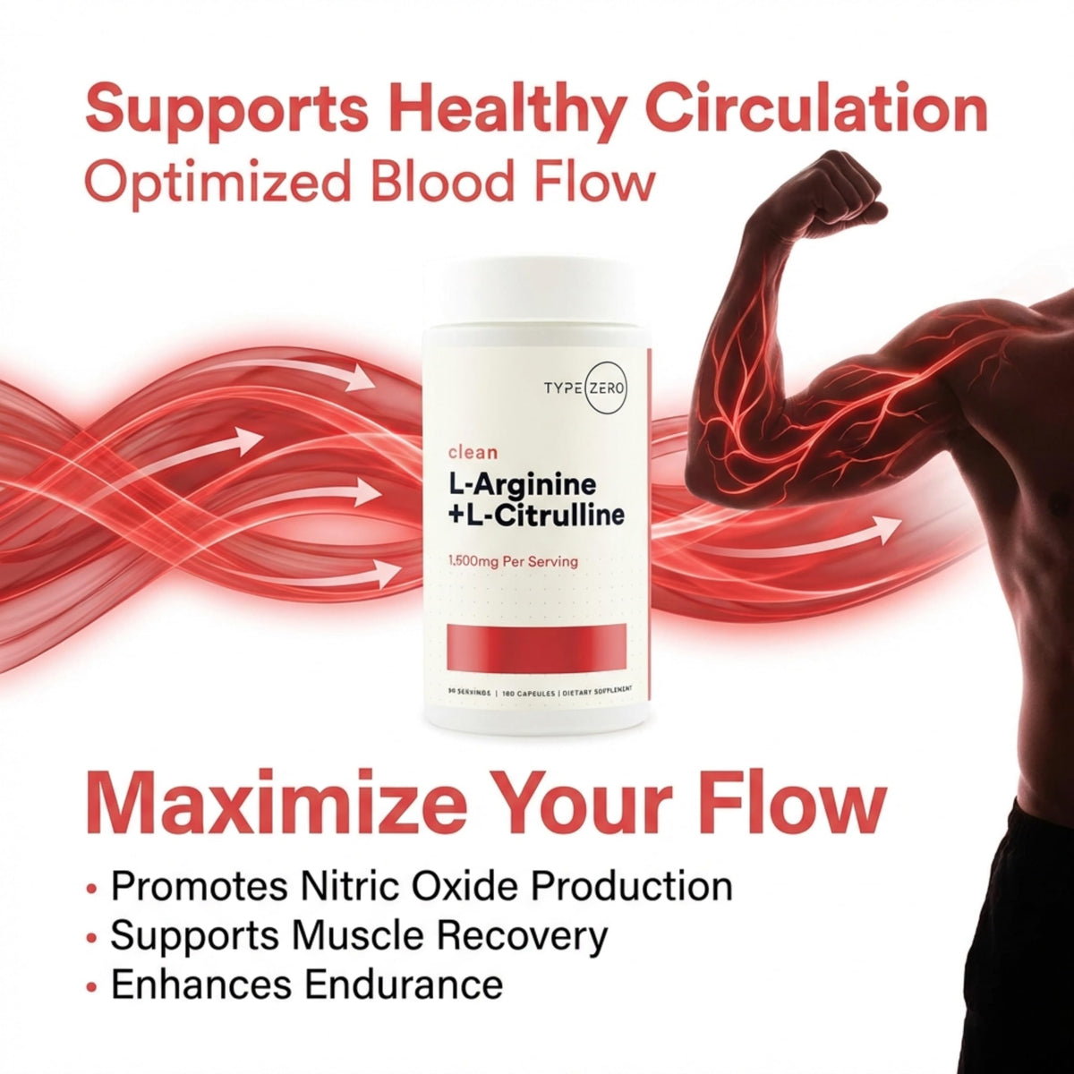 Type Zero L-Arginine + L-Citrulline Supplement (1500mg) - Nitric Oxide Booster - Clean, Keto-Friendly, GMO-Free, 180 Capsules, 90 Servings Type ZeroBuy Supplements Australia