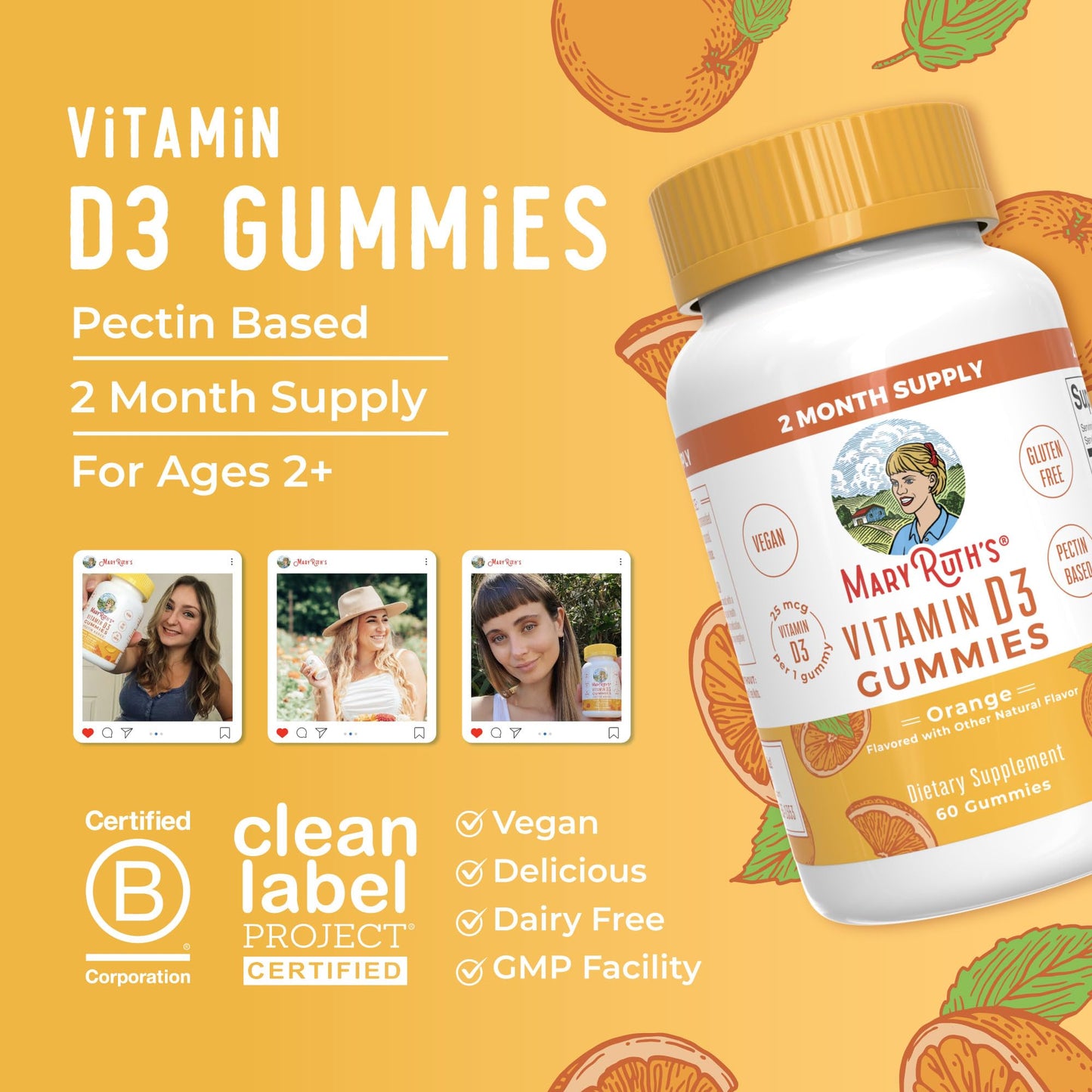 MaryRuth Organics Vitamin D3 Gummies | 2 Month Supply | Adults & Kids Vitamin D Gummy | Immune Support Supplement | VIT D3 1000IU for Bone Health&Muscle Function | Vegan | Non-GMO | Gluten Free | 60 MARYRUTH'SBuy Supplements Australia