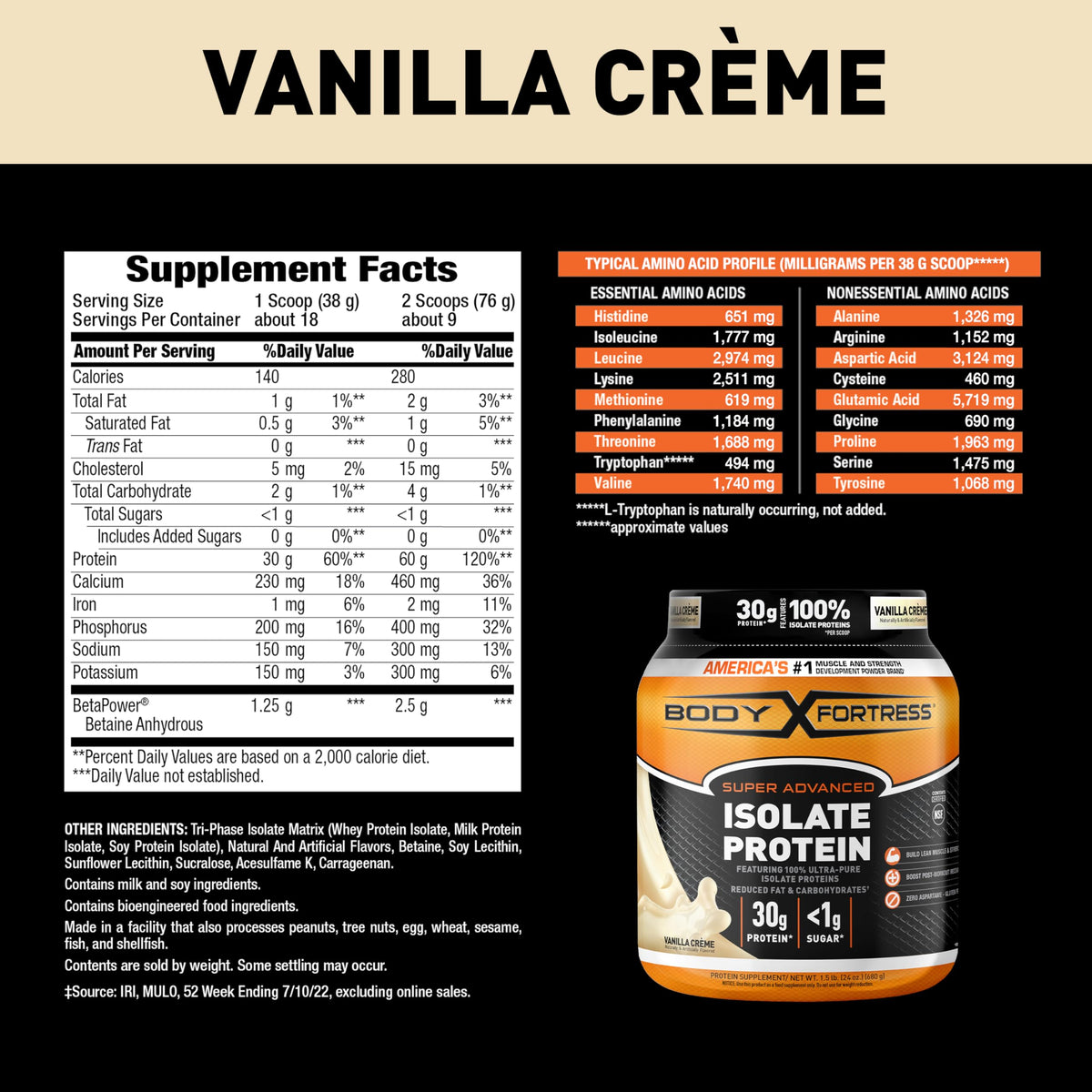 Body Fortress Super Advanced Isolate Protein Powder, Gluten Free, Vanilla Creme Flavored Body FortressBuy Supplements Australia