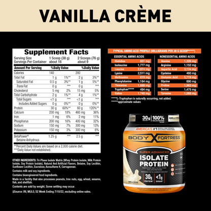 Body Fortress Super Advanced Isolate Protein Powder, Gluten Free, Vanilla Creme Flavored Body FortressBuy Supplements Australia