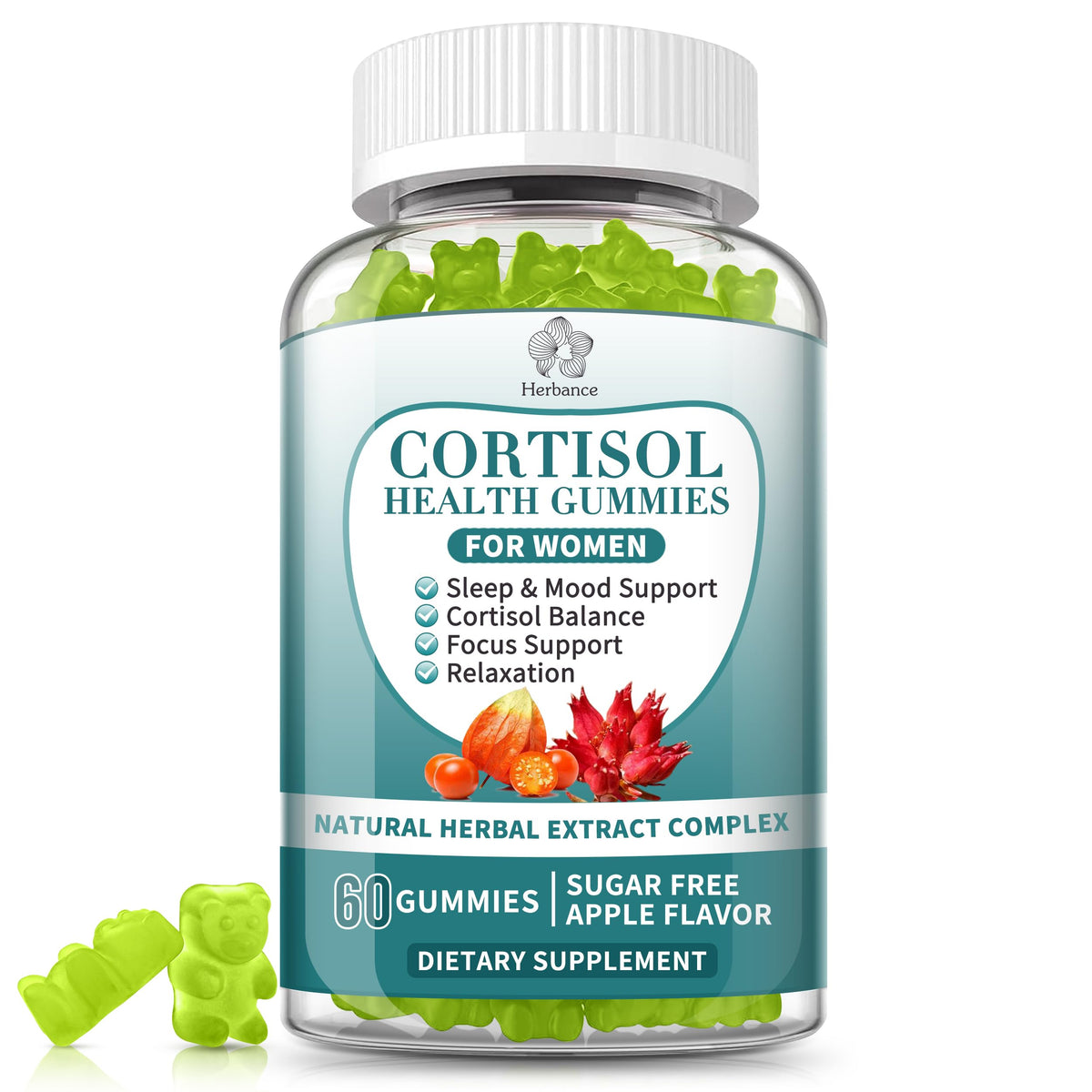 Cortisol Supplements Gummies for Women, Cortisol Reducer w.Ashwagandha Rhodiola Rosea Magnesium L-Theanine Phosphatidylserine Black Peper, Hormone Balanced & Lower Cortisol - 30 Day Vegan Supply HerbanceBuy Supplements Australia