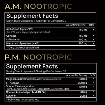 AMPM Nootropic Total Focus + Calm 9X Strength w. Caffeine, L-Theanine, Alpha GPC, L-Tyrosine, Ashwagandha - X-Release Energy Pills Nootropics Brain Support Supplements for Memory and Focus Supplement TERRA ELMNTBuy Supplements Australia