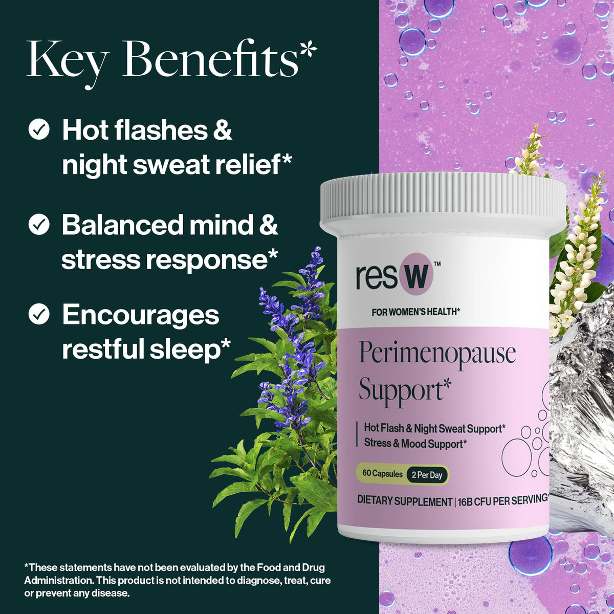 resW Perimenopause Postbiotic Supplement for Women - Hot Flash Support, Night Sweat Relief, Hormone Free, Vegan, Gluten Free, Non GMO, Plant Based Gut Health Support - 60 Capsules ResBioticBuy Supplements Australia