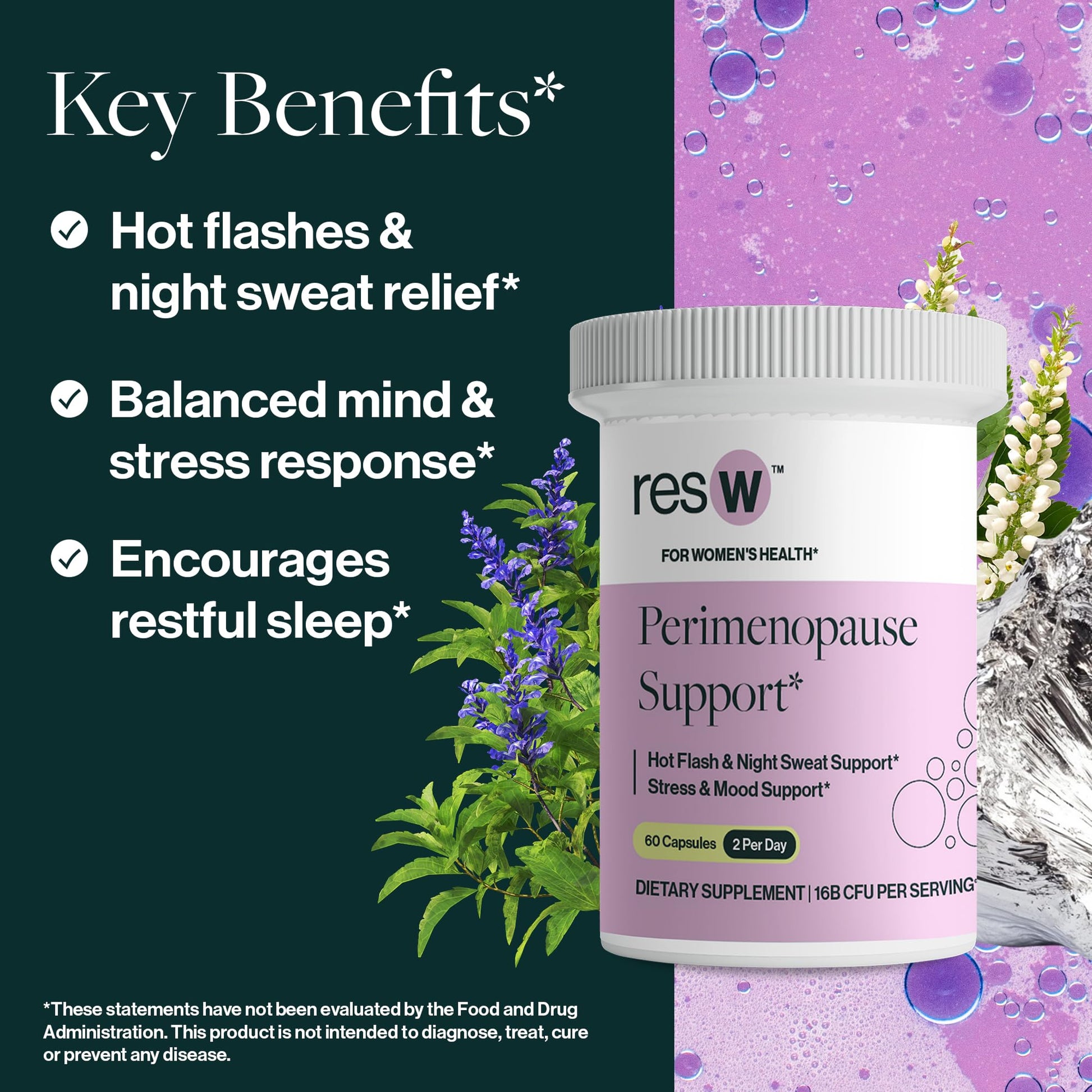 resW Perimenopause Postbiotic Supplement for Women - Hot Flash Support, Night Sweat Relief, Hormone Free, Vegan, Gluten Free, Non GMO, Plant Based Gut Health Support - 60 Capsules ResBioticBuy Supplements Australia