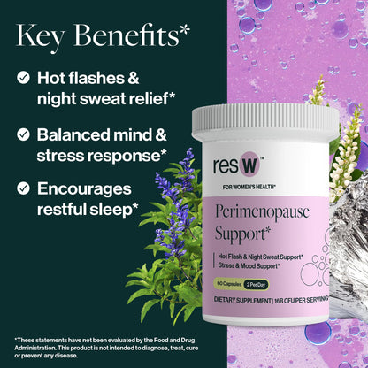 resW Perimenopause Postbiotic Supplement for Women - Hot Flash Support, Night Sweat Relief, Hormone Free, Vegan, Gluten Free, Non GMO, Plant Based Gut Health Support - 60 Capsules ResBioticBuy Supplements Australia