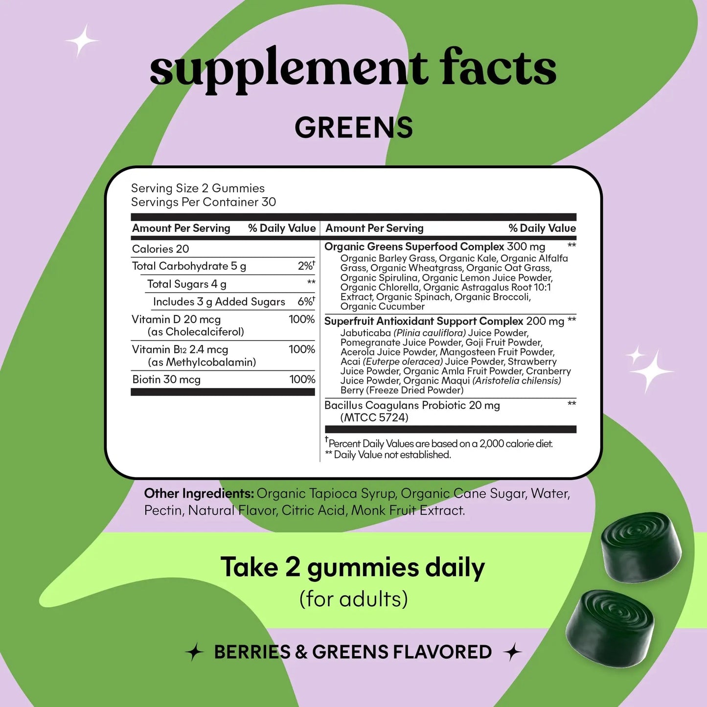 Lemme Greens Superfood Gummies w/Multi - Support Gut Health & Reduce Bloating, 20+ Organic Greens and Superfruits, Clinically Studied Probiotics, D3, B12 - Berries & Greens Flavored (60 Count) Lemme buy supplements Au