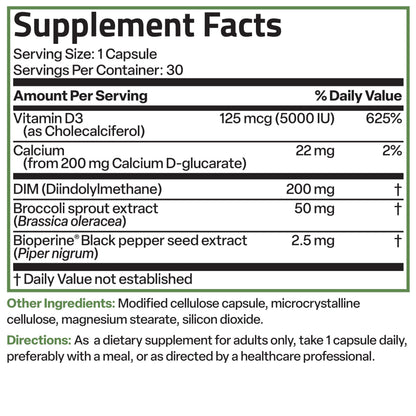 Bronson DIM Balance+ Calcium D-Glucarate, Broccoli Sprouts and Vitamin D3 200 MG of DIM per Capsule Supports Estrogen Metabolism and Balanced Hormone Levels Non-GMO, 30 Vegetarian Capsules BronsonBuy Supplements Australia