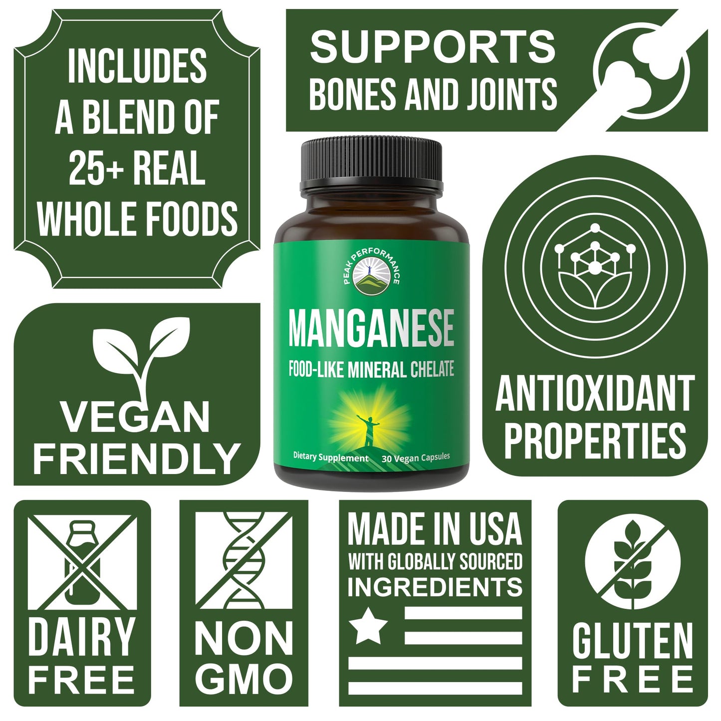 Manganese Supplement Food Like Mineral Chelated for Superior Absorption with Whole Food Blend of 25+ Fruits & Vegetables. Pure Trace Mineral Capsules for Connective Tissue, Bone Health, Enzyme Support Peak PerformanceBuy Supplements Australia