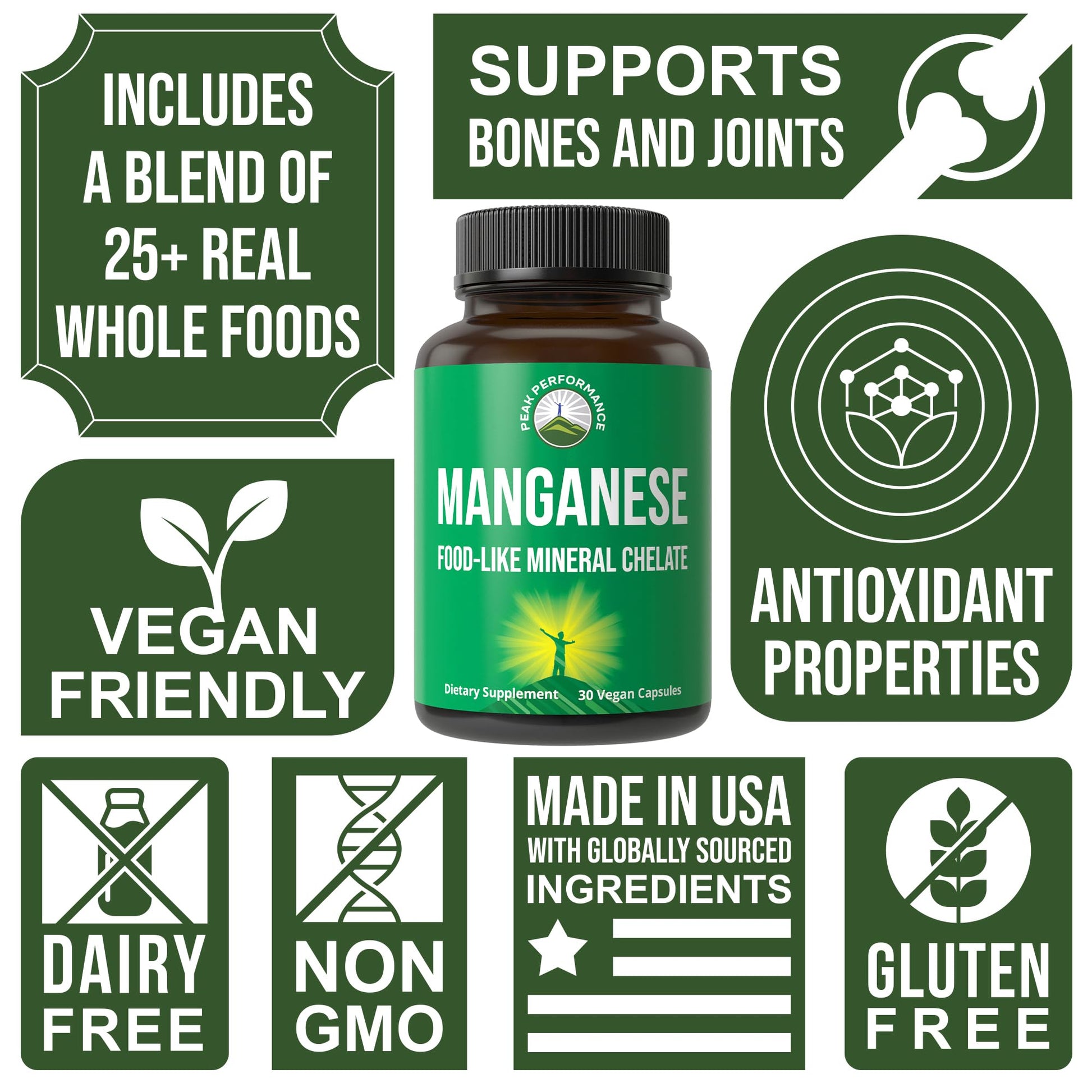 Manganese Supplement Food Like Mineral Chelated for Superior Absorption with Whole Food Blend of 25+ Fruits & Vegetables. Pure Trace Mineral Capsules for Connective Tissue, Bone Health, Enzyme Support Peak PerformanceBuy Supplements Australia