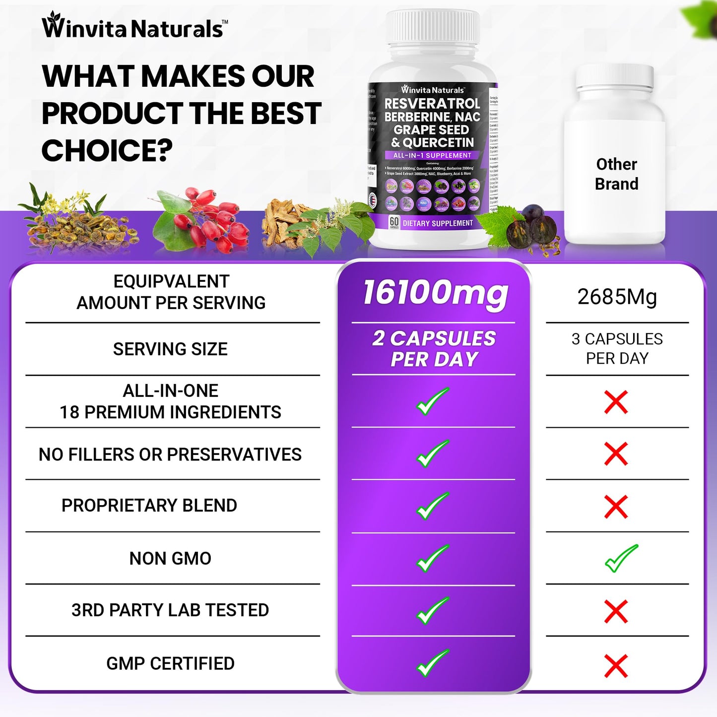 Resveratrol 6000mg Quercetin 4000mg Berberine 2000mg Grape Seed Extract 3000mg Winvita NaturalsBuy Supplements Australia