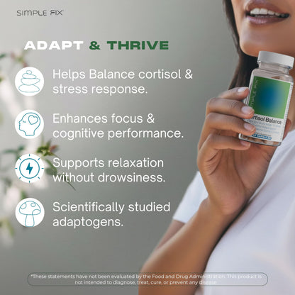 The Simple Fix Cortisol Balance Supplement – Supports Stress, Focus & Daily Energy – with Ashwagandha, Rhodiola Rosea, L-Theanine, Magnesium, Zinc & B6 – Adaptogen Formula – Vegan Capsules The Simple FixBuy Supplements Australia