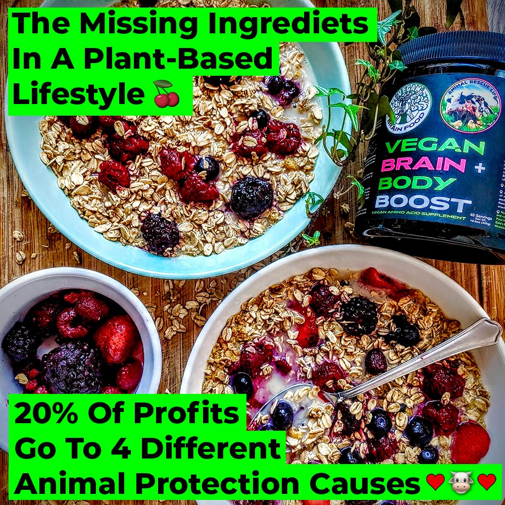 Vegan Brain & Body Boost: The Cherry On Top of A Plant-Based Lifestyle | Working Intelligence | Anti-Aging | Physical Fitness | Vegan Amino Acids - Creatine, Taurine & Beta Alanine | 40 Servings/300g Vegan Brain FoodBuy Supplements Australia