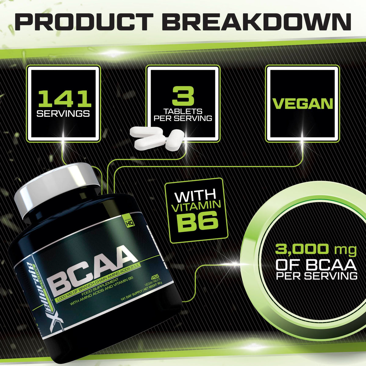 BCAA 1000mg - 425 Vegan Tablets - 3000mg Daily Serving - 141 Day Supply - 2:1:1 BCAAs Xellerate NUTRITIONBuy Supplements Australia