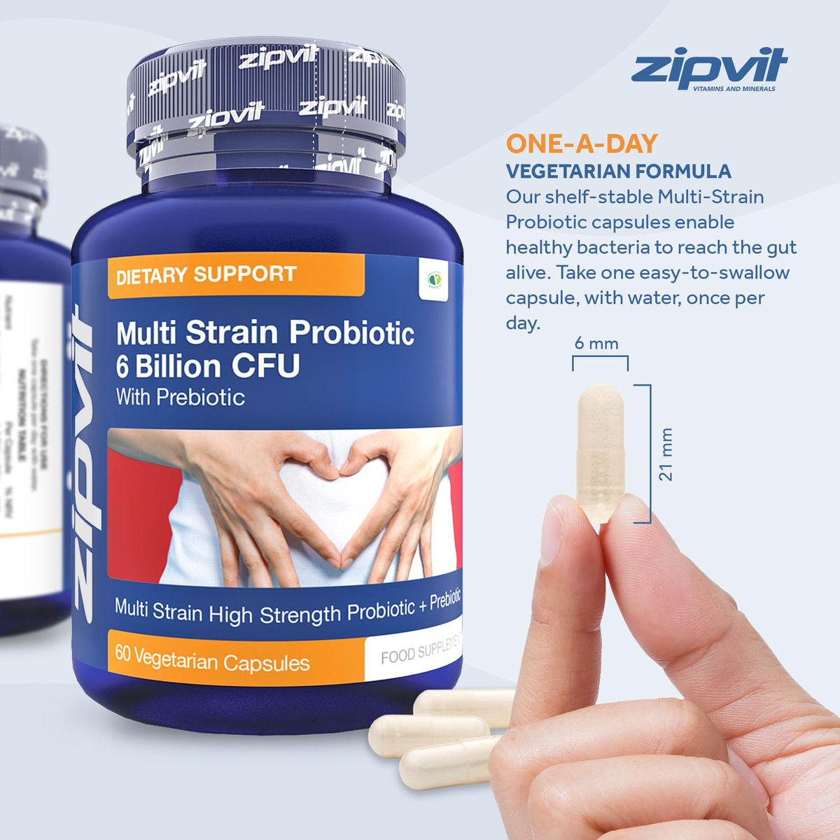 Probiotic 6 Billion Multi-Strain Live Bio Cultures Complex with Prebiotic, 60 Vegetarian ZipvitBuy Supplements Australia