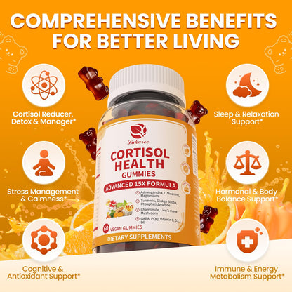 Lukaree Cortisol Supplements for Women & Men, 15 in 1 Cortisol Reducer Manager, Cortisol Calm Gummies with Ashwagandha, Magnesium, L-theanine, GABA - for Mood, Focus, Sleep - Vegan Sugar Free, 60 Ct. LukareeBuy Supplements Australia
