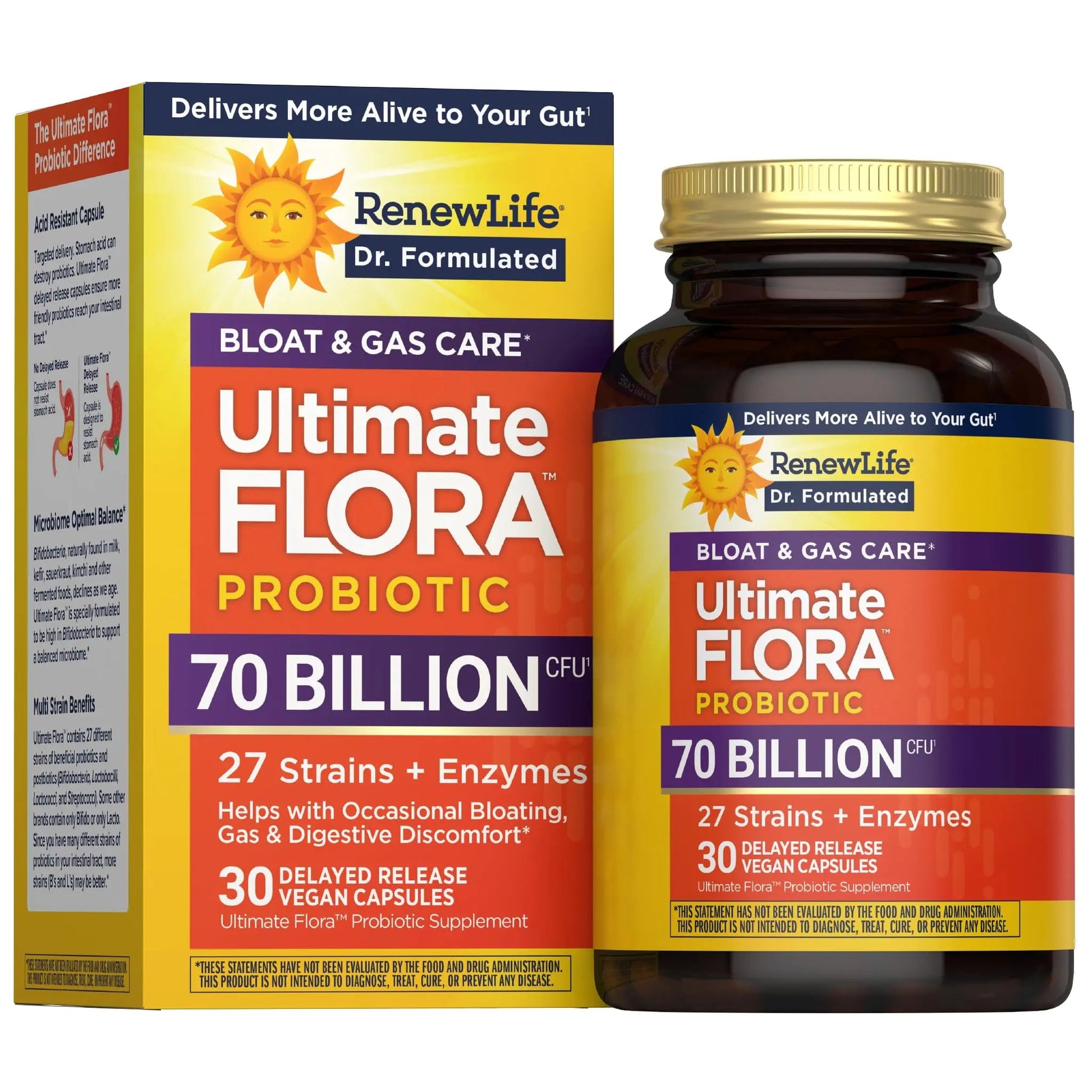 Renew Life Ultimate Flora Probiotics Bloat & Gas Support 70 Billion CFU Delayed Release Vegan Capsules | Doctor Formulated | Digestive Health | Immune Health | Dairy Free | 30 Count Renew LifeBuy Supplements Australia