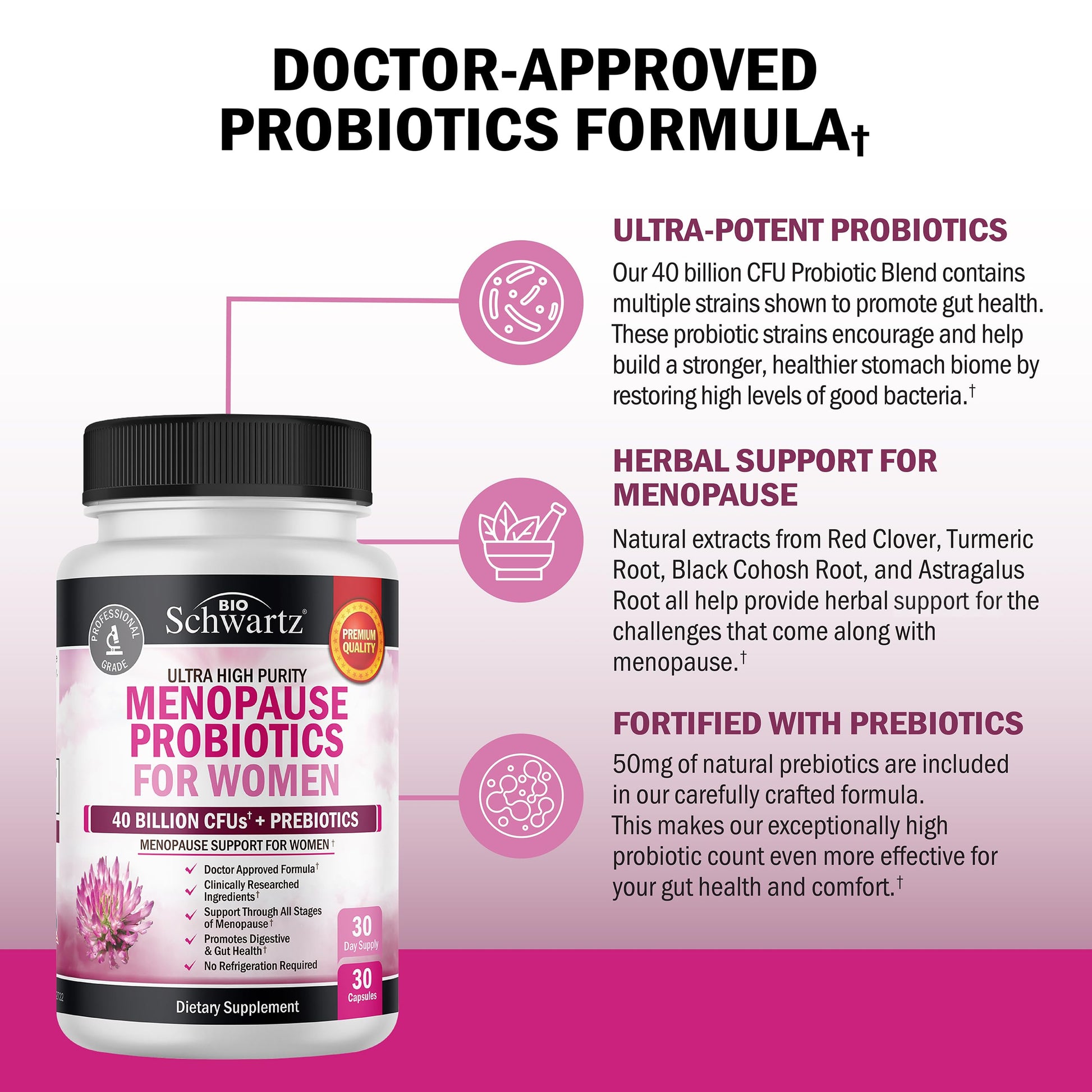 Menopause Supplements for Women - 40 Billion CFU Menopause Probiotics for Women - Support for Hot Flashes Night Sweats Mood Swings and Balance - Non-GMO, 30 Easy-Swallow Capsules, 30 Servings BioSchwartzBuy Supplements Australia