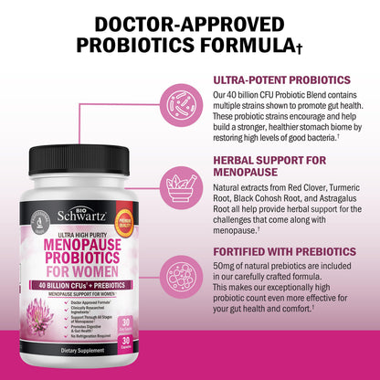 Menopause Supplements for Women - 40 Billion CFU Menopause Probiotics for Women - Support for Hot Flashes Night Sweats Mood Swings and Balance - Non-GMO, 30 Easy-Swallow Capsules, 30 Servings BioSchwartzBuy Supplements Australia