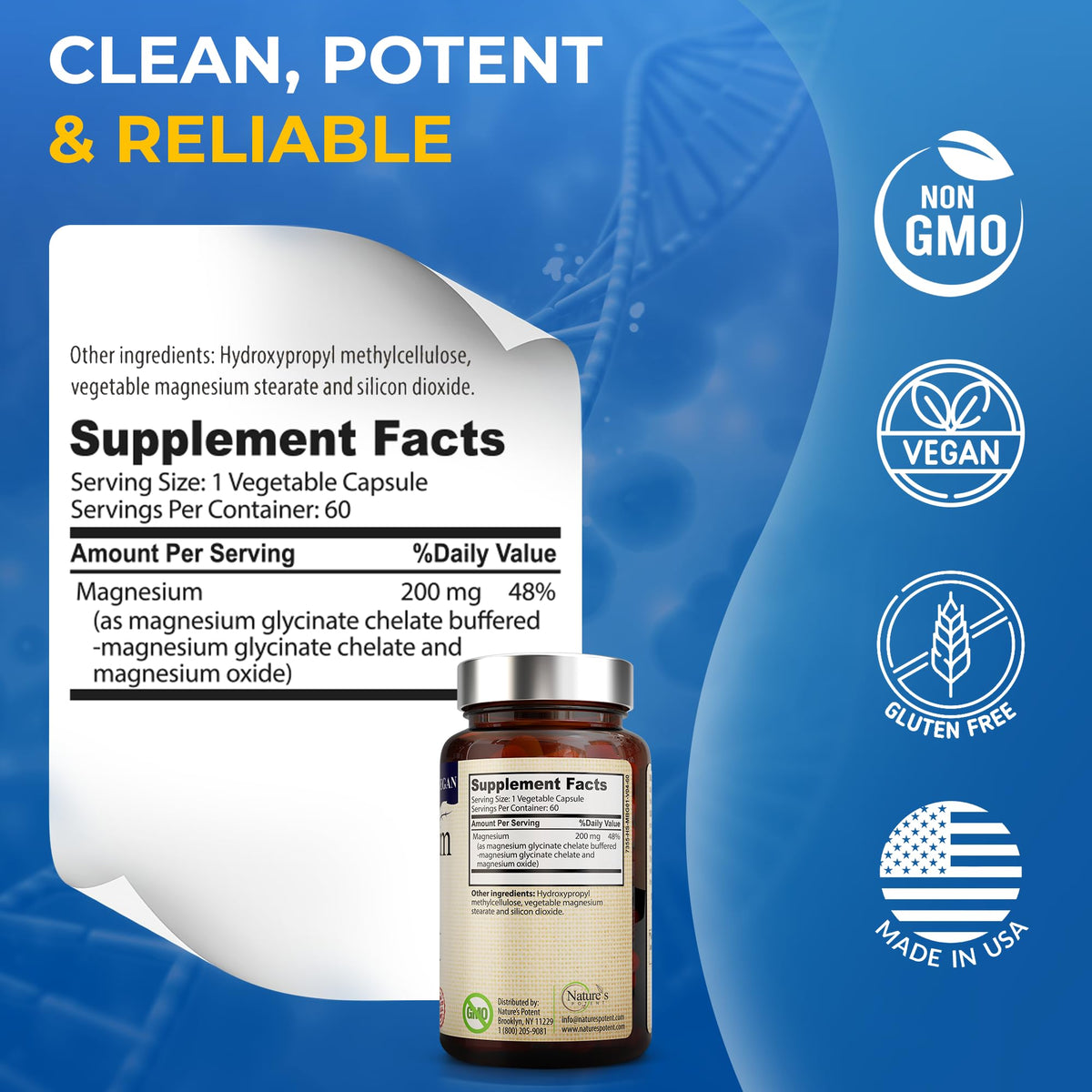 Nature’s Potent Magnesium Glycinate 200mg | High Absorption Chelated Magnesium | Sleep, Calm & Muscle Cramp Support | Vegan Supplement | 60 Capsules Nature's PotentBuy Supplements Australia
