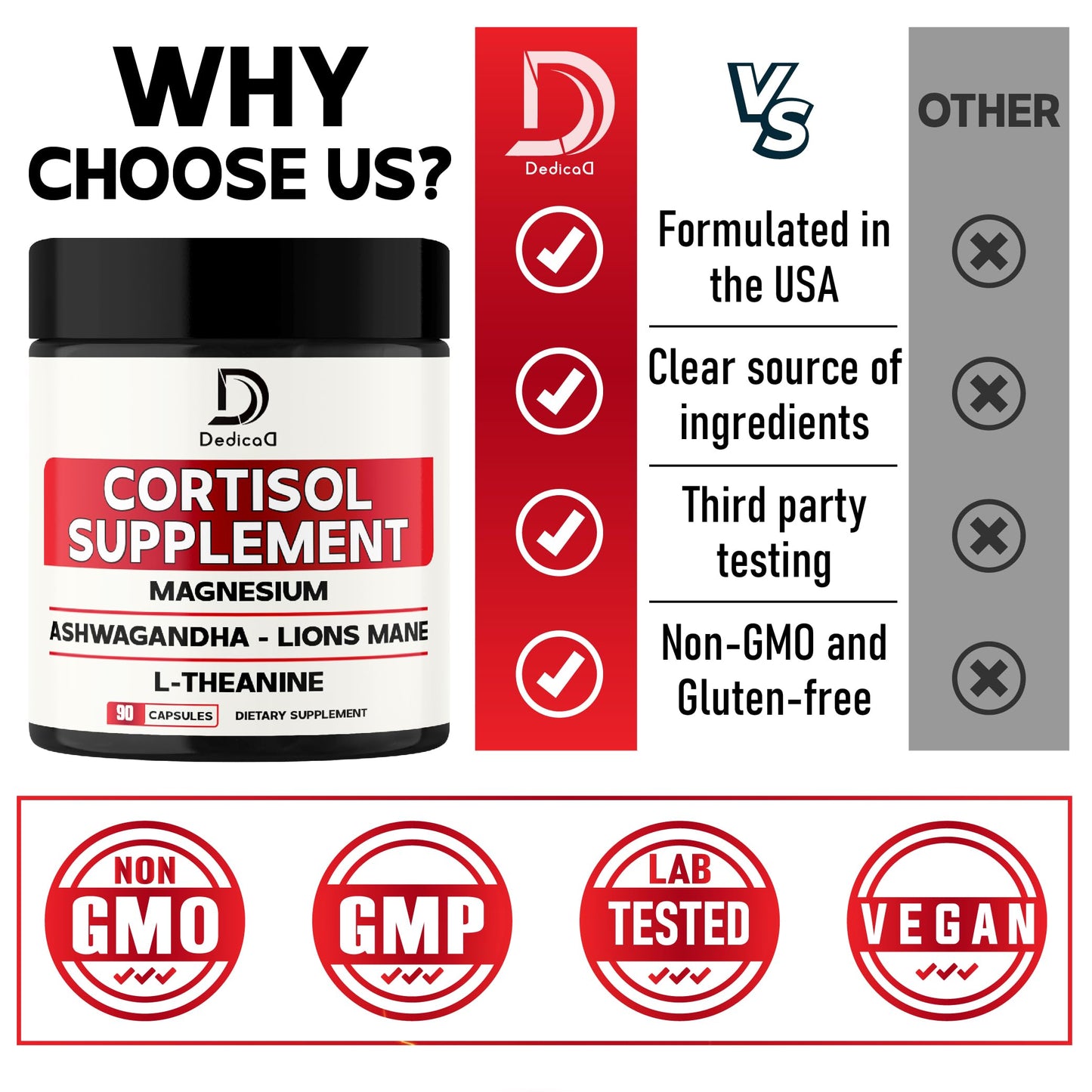 DEDICAD 9in1 Cortisol Supplement - Ashwagandha and Magnesium Glycinate and Chelate - Brain Health & Restful Night & Mood Balance - 90 Capsules Supply 45 Days DEDICADBuy Supplements Australia