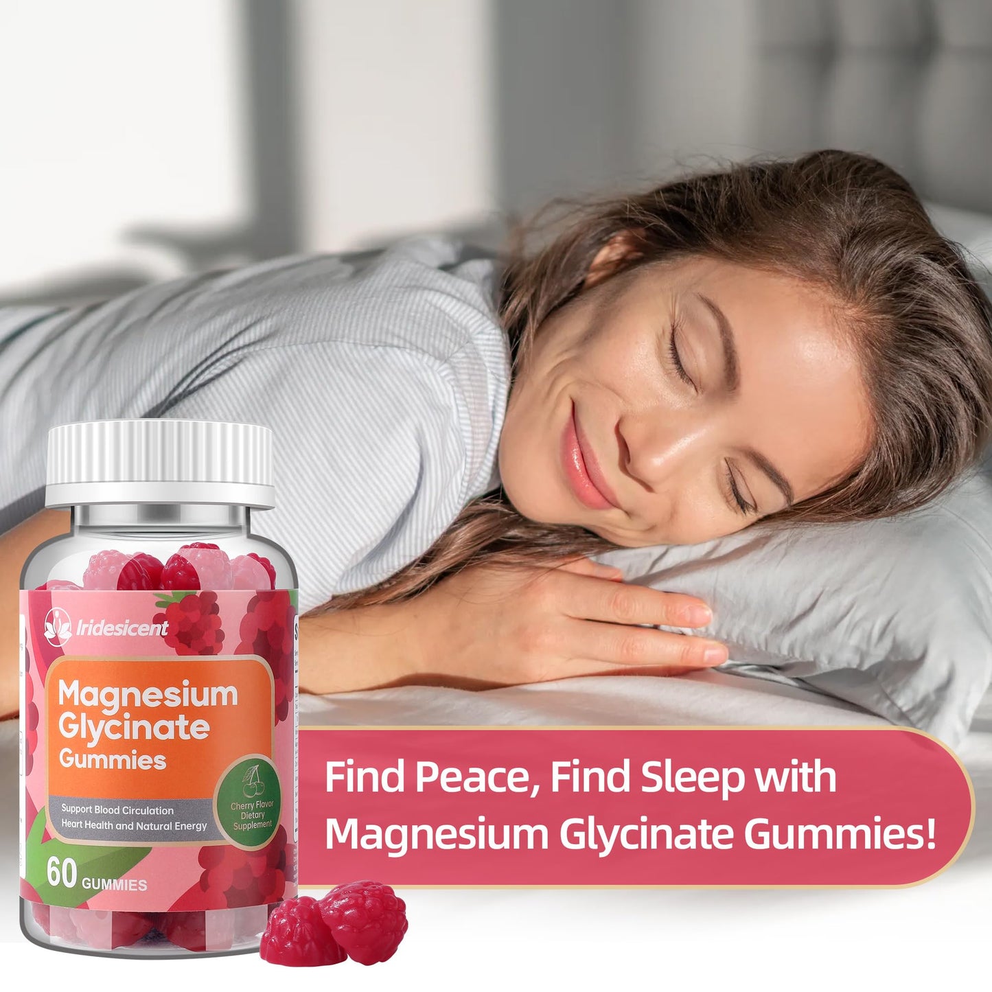 IRIDESICENT Magnesium Glycinate Gummies 400mg, Sugar Free Magnesium Supplement w/Ashwagandha, Zinc, Vegan Magnesium Glycinate Supplement for Adults - 120 Cherry Gummies IRIDESICENTBuy Supplements Australia