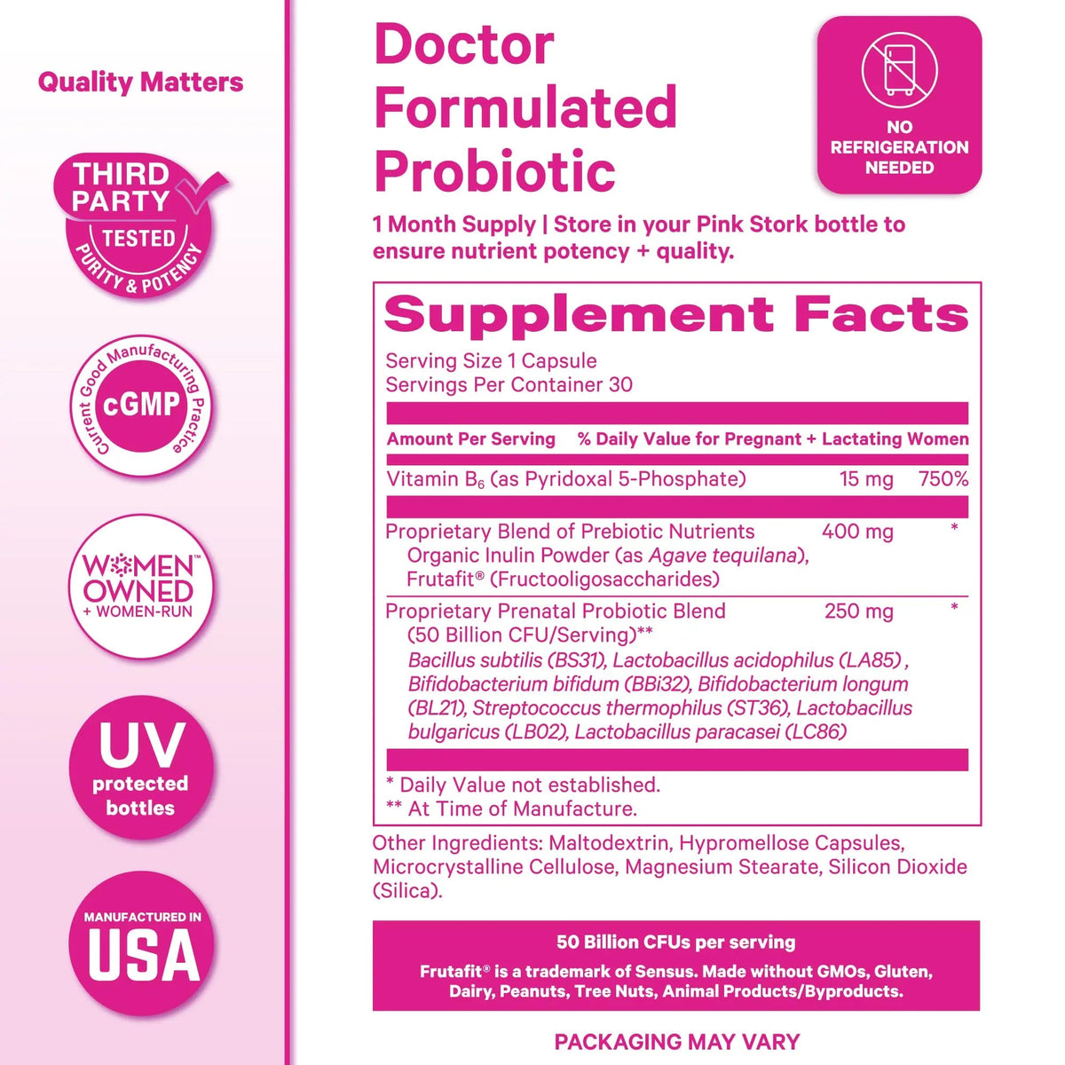 Pink Stork Prenatal Probiotic for Women with 50 Billion CFU | Vitamin B6 & Prebiotics | Pregnancy Probiotics for Morning Sickness | Digestive, Immune, & Gut Health | Vegan & Gluten-Free | 30 Capsules Pink Stork buy supplements Au