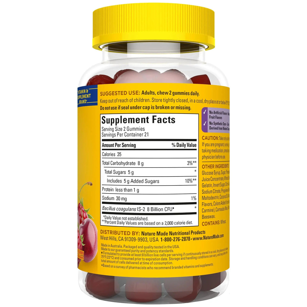 Nature Made Probiotics Extra Strength Dosage, Probiotics for Women and Men 8 Billion CFU per 2 Gummies, 42 Probiotic Gummies, 21 Day Supply Nature Made buy supplements Au