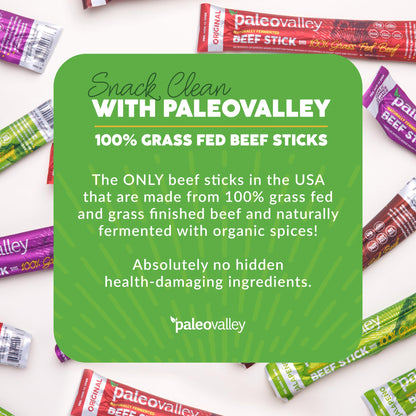 Paleovalley 100% Grass Fed Beef Sticks - Delicious Gluten Free Beef Snack - High Protein Keto Friendly, 40 Count Variety Pack PaleovalleyBuy Supplements Australia