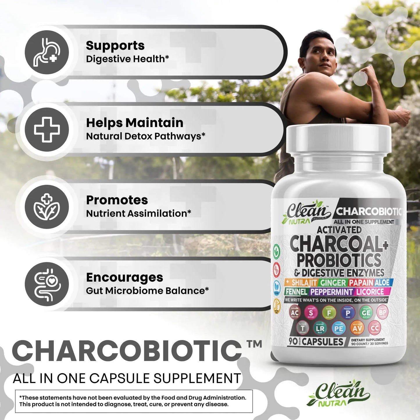 Clean Nutra Activated Charcoal Pills + Shilajit Probiotic Digestive Enzymes for Digestive Health Capsules with Peppermint Fennel Licorice Papain Ginger Turmeric Powder | Gut Health Clean Nutraceuticals buy supplements Au