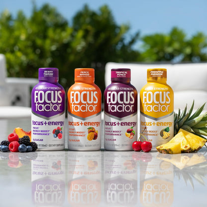 Focus Factor Extra Strength Focus + Energy Shots - 12 x 2oz Bottles (Pineapple Paradise Flavor) - Powered by Nootropics with Caffeine, L-Theanine, Ginkgo, Bacopa, L-Tyrosine, Alpha GPC Focus FactorBuy Supplements Australia