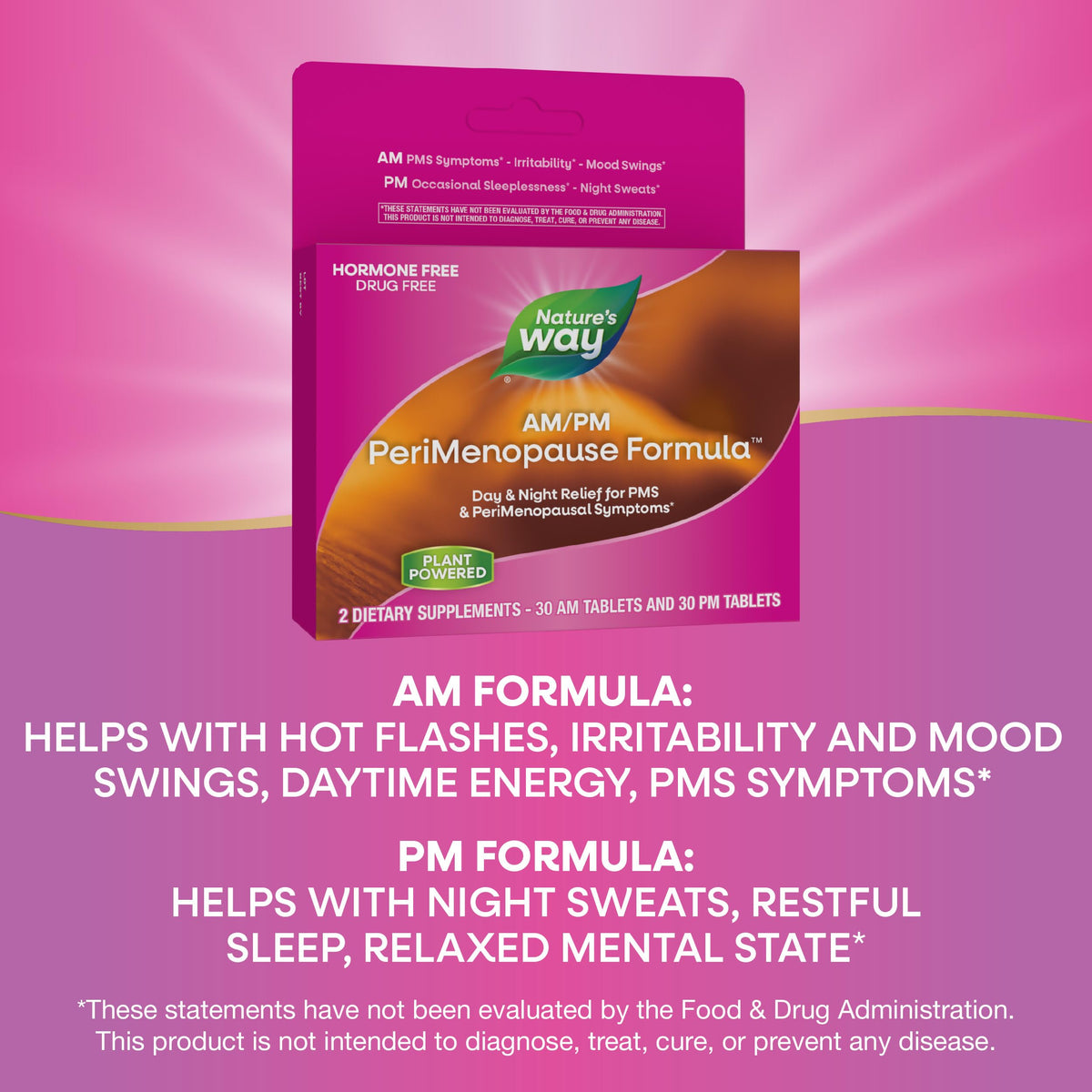 Nature's Way AM/PM PeriMenopause Formula, Perimenopause and PMS Symptom Support*, Hormone-Free, Hot Flashes*, PMS Symptoms*, Restful Sleep*, 30 AM & 30 PM Tablets Nature's WayBuy Supplements Australia