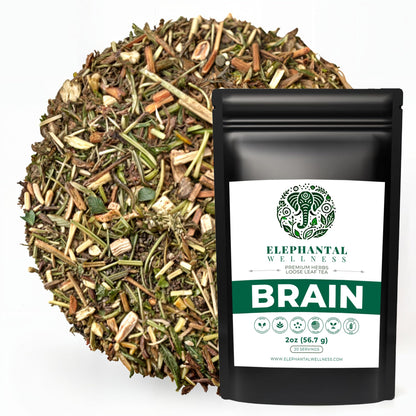 Elephantal Wellness Premium Brain Herbal Tea | Nootropic Focus & Mental Clarity with Ginkgo, Bacopa, Gotu Kola & Rosemary | Non-GMO, Caffeine-Free Coffee Alternative, Handmade Loose Leaf Blend, 2oz Loose Leaf, 20 Servings Elephantal WellnessBuy Supplements Australia