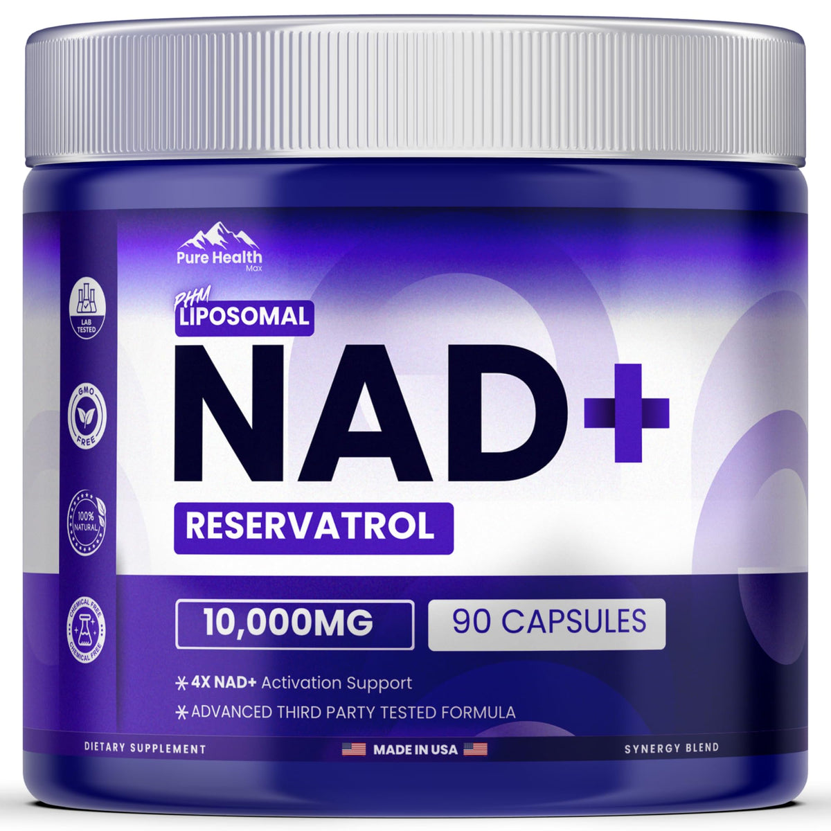 PURE HEALTH MAX PHM NAD Resveratrol Supplement - 10,000MG Extra Strength | NAD+ Liposomal Supplements for Men and Women | NMN & NMNH Alternative | 90 Capsules, 1.5 Months Supply PURE HEALTH MAXBuy Supplements Australia