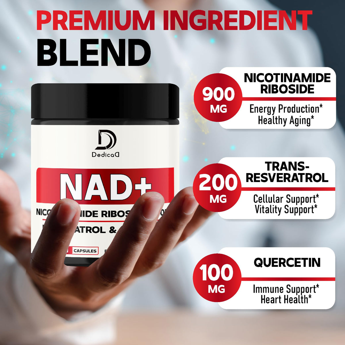 DEDICAD NAD Supplement with Nicotinamide Riboside, Trans-Resveratrol, Quercetin - Cellular Energy & Repair, Vitality, Healthy Aging - 60 Count DEDICAD buy supplements Au
