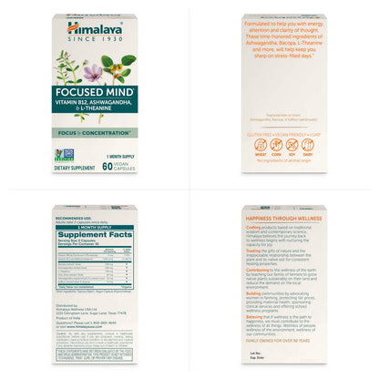 Himalaya Focused Mind Supplement, with Ashwagandha, Bacopa & L-Theanine for Attention, Focus and Energy Support, 60 Vegan Capsules, Gluten Free, 1 Month Supply HimalayaBuy Supplements Australia